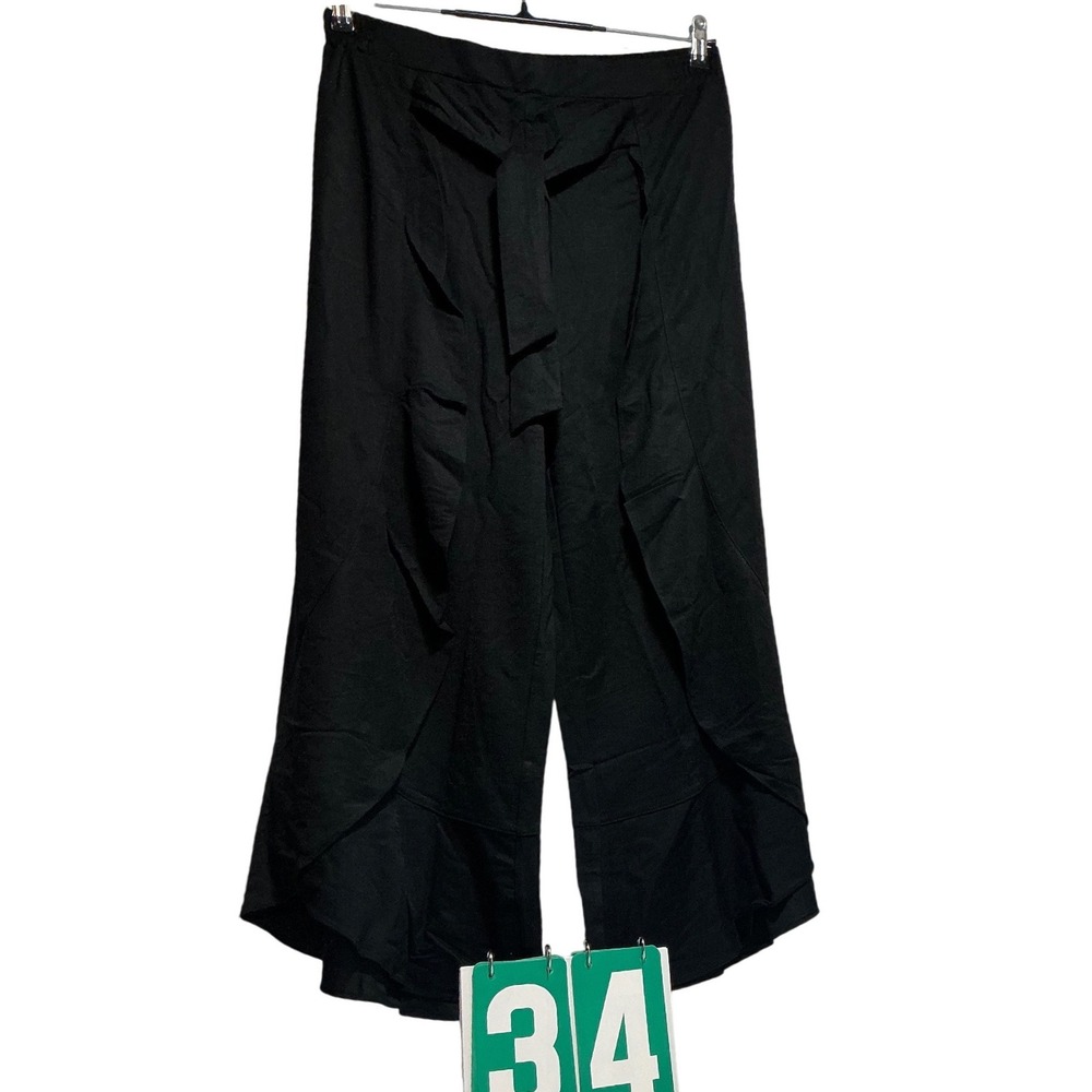 Truth + Style Womens Black Wide Leg Tulip Front Tie Waist Crop Pants Size M